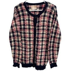 Vintage 80s Pendleton Plaid Wool Blend Cardigan Sweater Womens M Preppy Academia